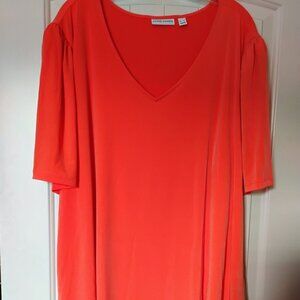 Susan Graver Liquid Knit V-neck Orange Puff Sleeve Top-5X-NWT